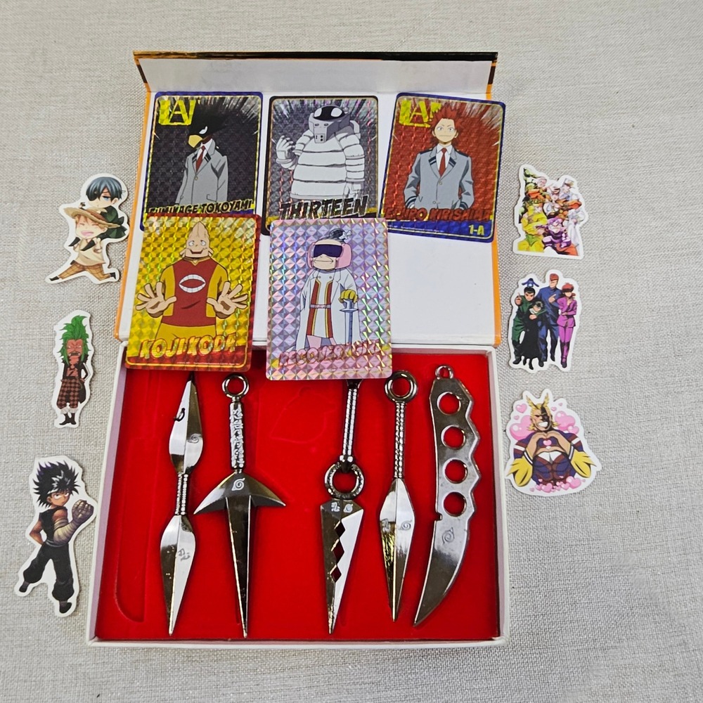 Naruto Metal Leaf Village Set + Kunai My Hero Academia Cards Anime Stickers READ